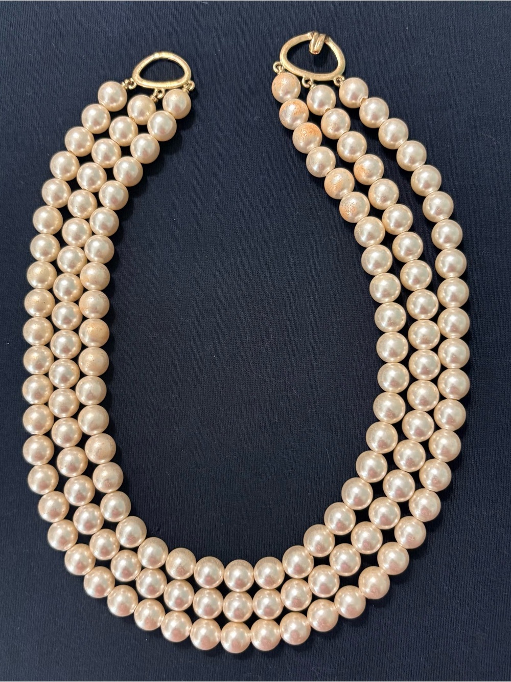 Three-Strand Champagne Pearl Necklace - Elegant Women's Jewelry